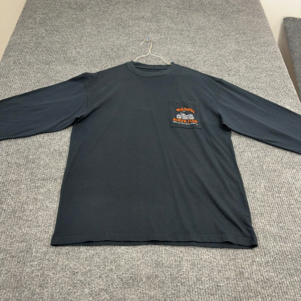 Big Dogs Shirt Mens XL Black Cotton Biker Club Graphic Long Sleeve Tee Casual
